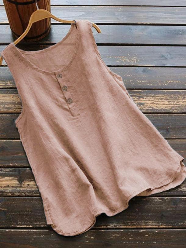 Casual Chic Sleeveless Cotton-Linen Vest - Vogue Aura