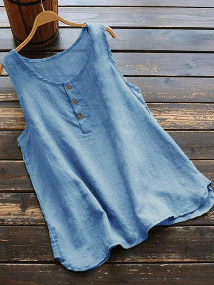 Casual Chic Sleeveless Cotton-Linen Vest - Vogue Aura