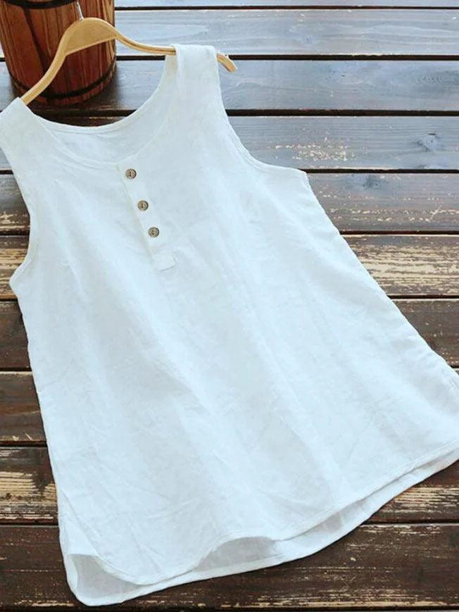 Casual Chic Sleeveless Cotton-Linen Vest - Vogue Aura