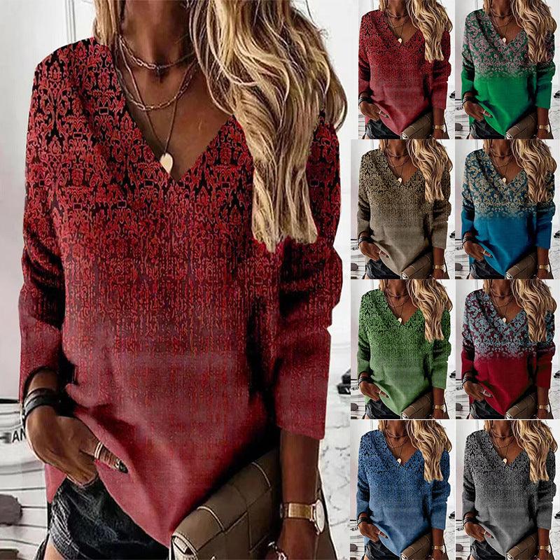 Stylish 3D Textured V-Neck Long Sleeve Shirt for Women - Vogue Aura