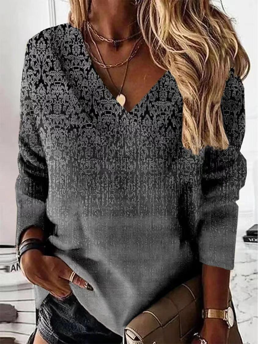 Chic 3D Textured V-Neck Long Sleeve Tee for Women - Vogue Aura