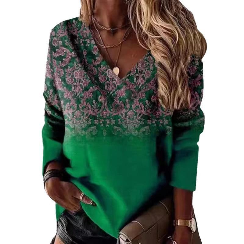 Stylish 3D Textured V-Neck Long Sleeve Shirt for Women - Vogue Aura