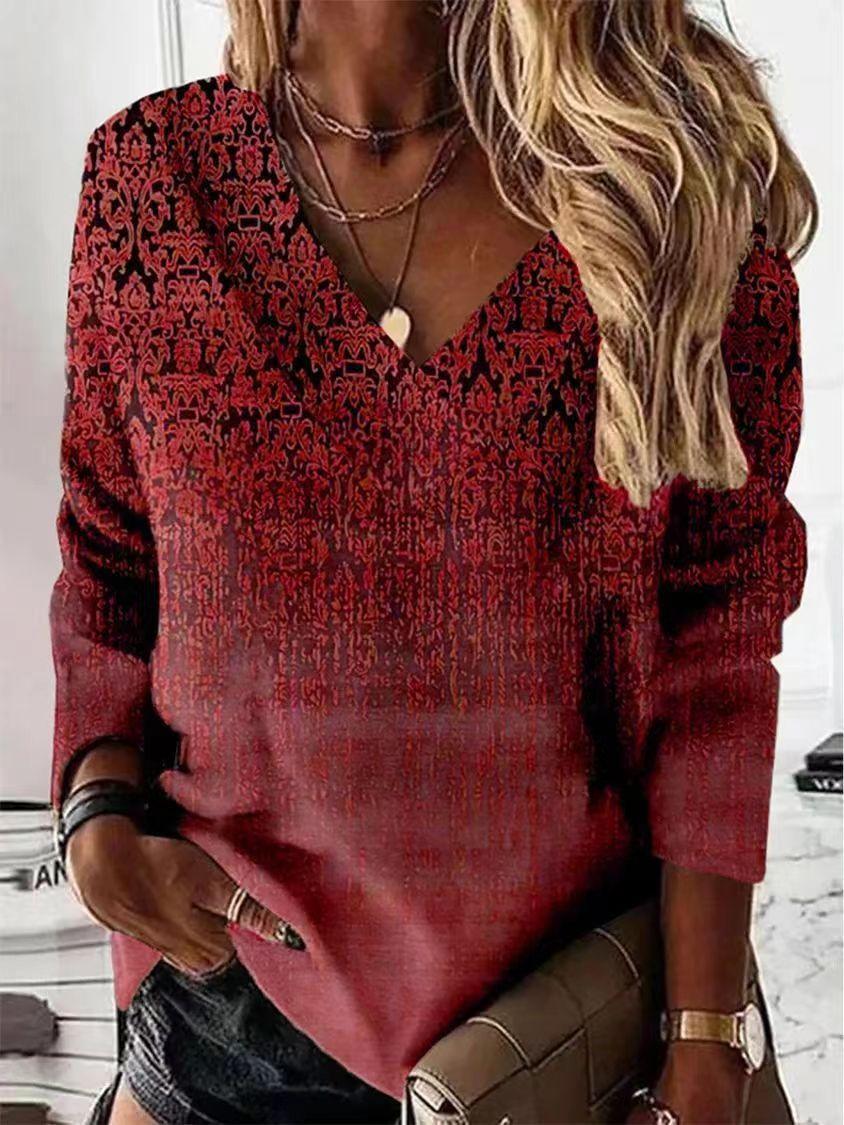 Stylish 3D Textured V-Neck Long Sleeve Shirt for Women - Vogue Aura