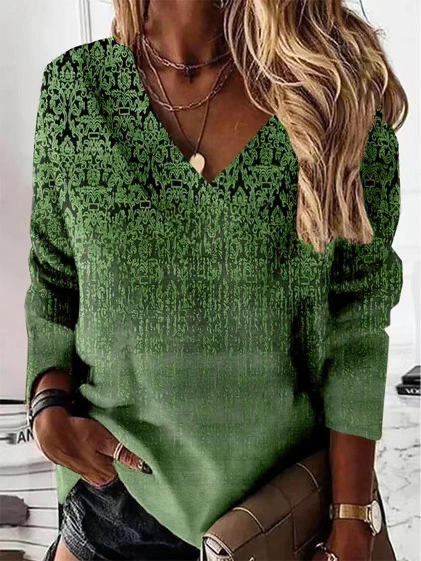 Stylish 3D Textured V-Neck Long Sleeve Shirt for Women - Vogue Aura