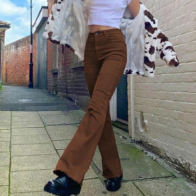 Elegant High-Waisted Brown Bootcut Jeans - Vogue Aura