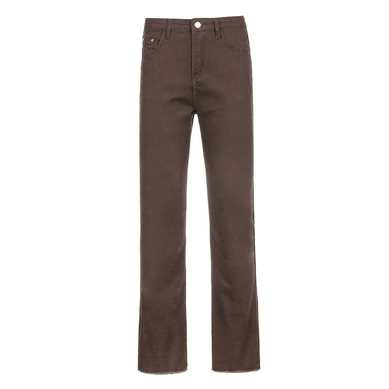 Elegant High-Waisted Brown Bootcut Jeans - Vogue Aura