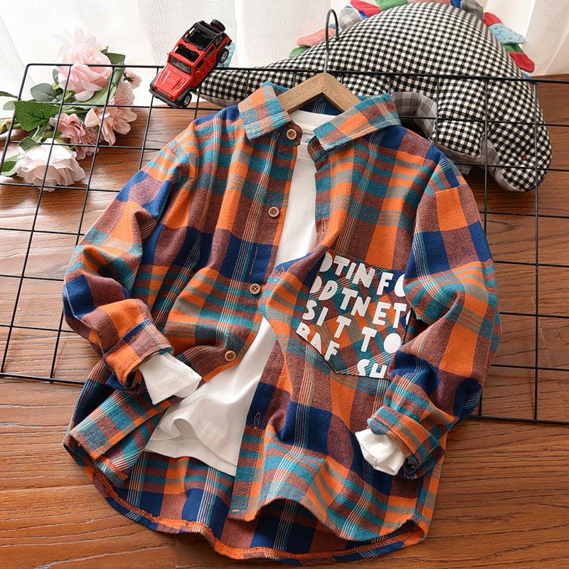 Stylish Checkered Long Sleeve Cotton Shirt for Boys - Vogue Aura