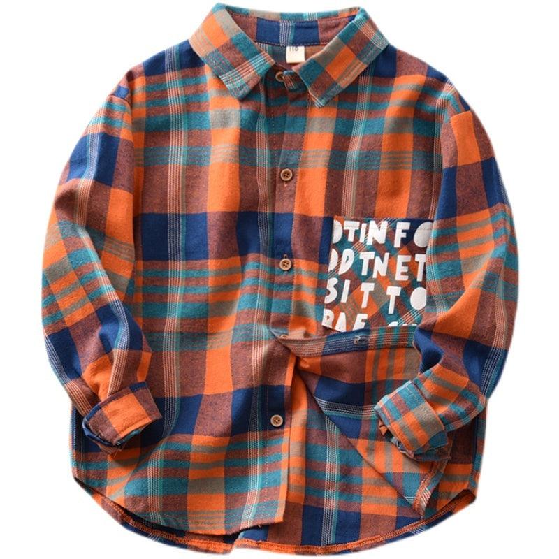 Stylish Checkered Long Sleeve Cotton Shirt for Boys - Vogue Aura