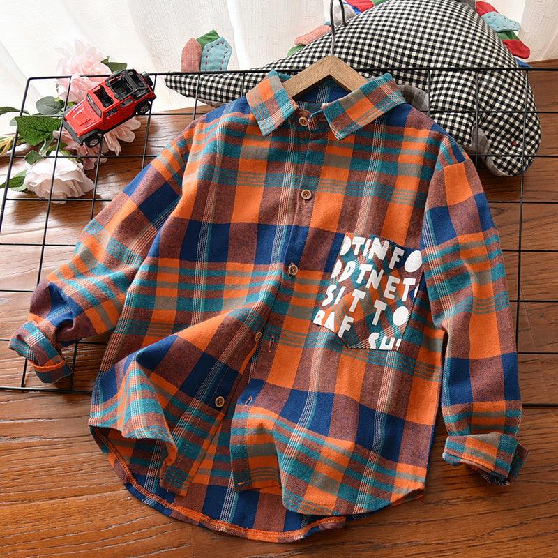 Stylish Checkered Long Sleeve Cotton Shirt for Boys - Vogue Aura