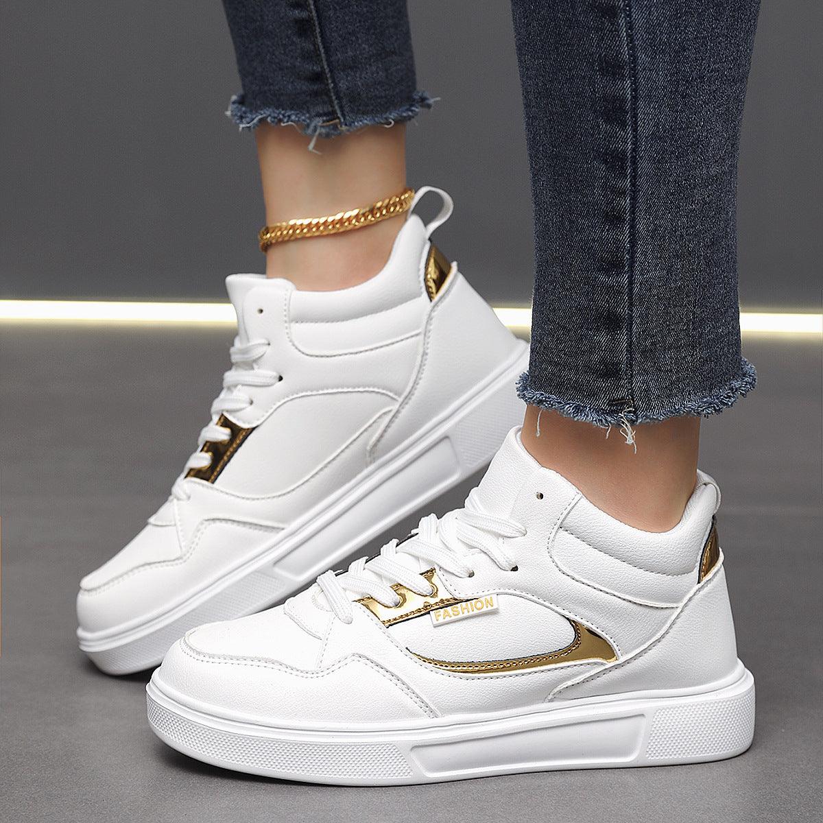 Stylish Flat Bottom High-Top Sneakers for Unmatched Comfort - Vogue Aura