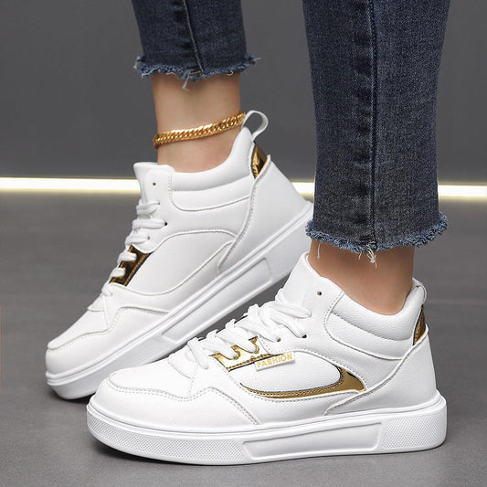 Stylish Flat Bottom High-Top Sneakers for All-Day Comfort - Vogue Aura