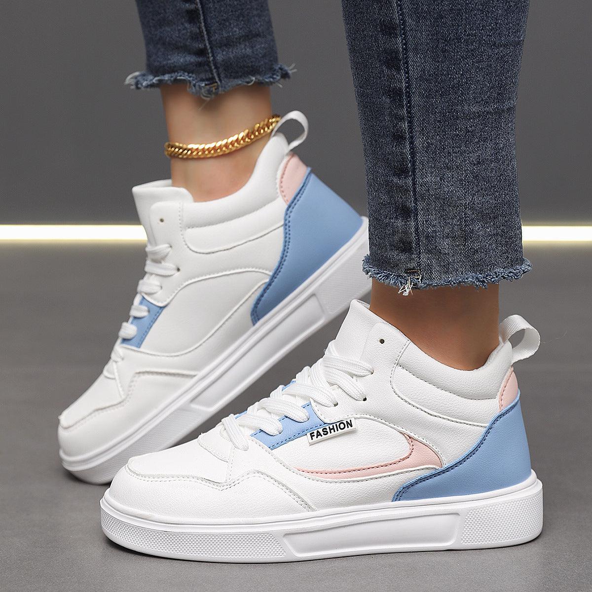 Stylish Flat Bottom High-Top Sneakers for Unmatched Comfort - Vogue Aura