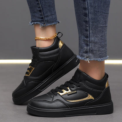 Stylish Flat Bottom High-Top Sneakers for Unmatched Comfort - Vogue Aura