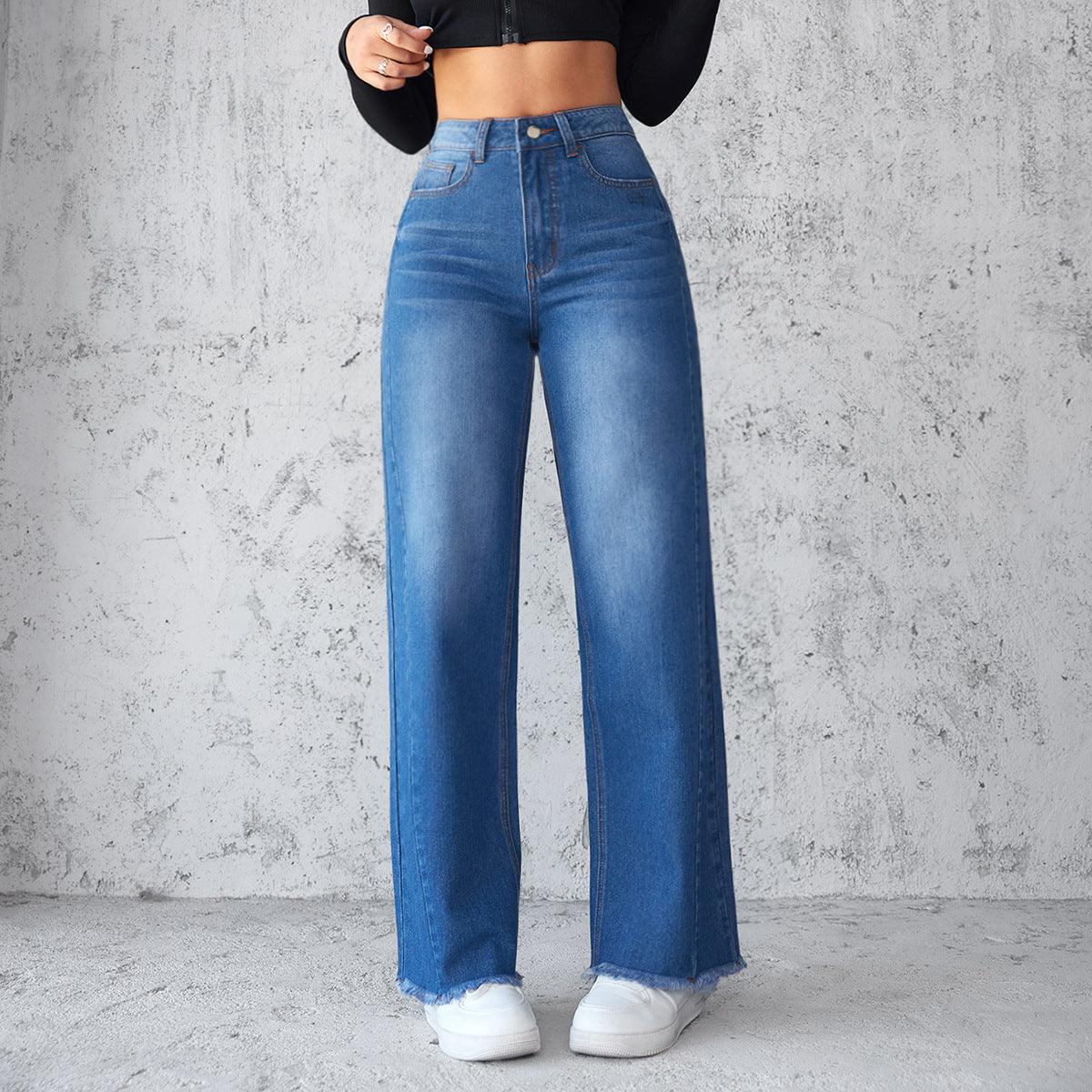 High-Waisted Wide-Leg Denim Trousers for Effortless Elegance - Vogue Aura