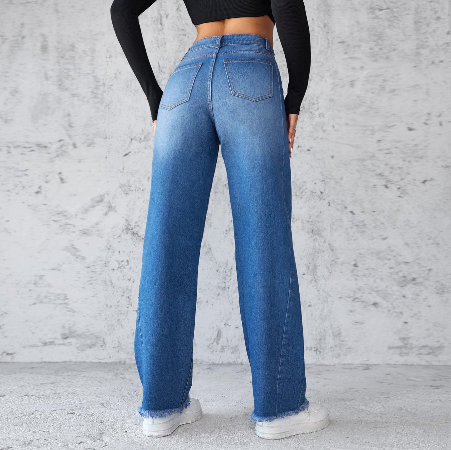 High-Waisted Wide-Leg Denim Trousers for Effortless Elegance - Vogue Aura