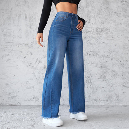 High-Waisted Wide-Leg Denim Trousers for Effortless Elegance - Vogue Aura