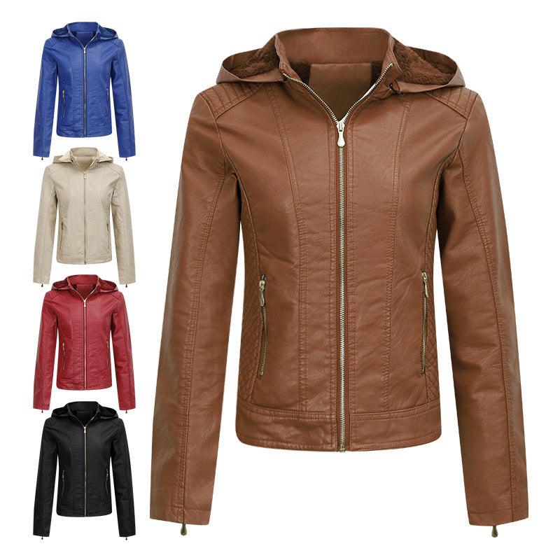 Hooded Fleece-Lined Leather Coat for Women - Vogue Aura