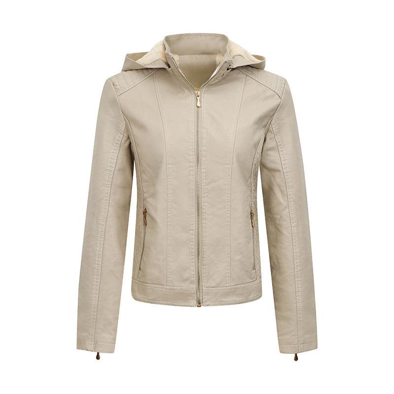 Hooded Fleece-Lined Leather Coat for Women - Vogue Aura