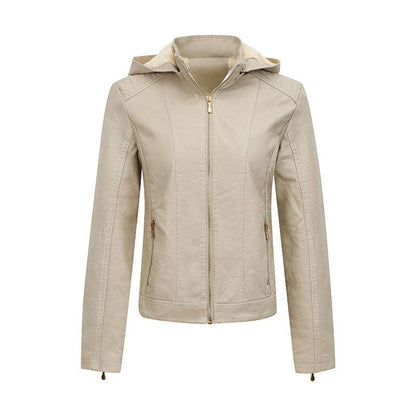 Hooded Fleece-Lined Leather Coat for Women - Vogue Aura