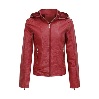 Hooded Fleece-Lined Leather Coat for Women - Vogue Aura