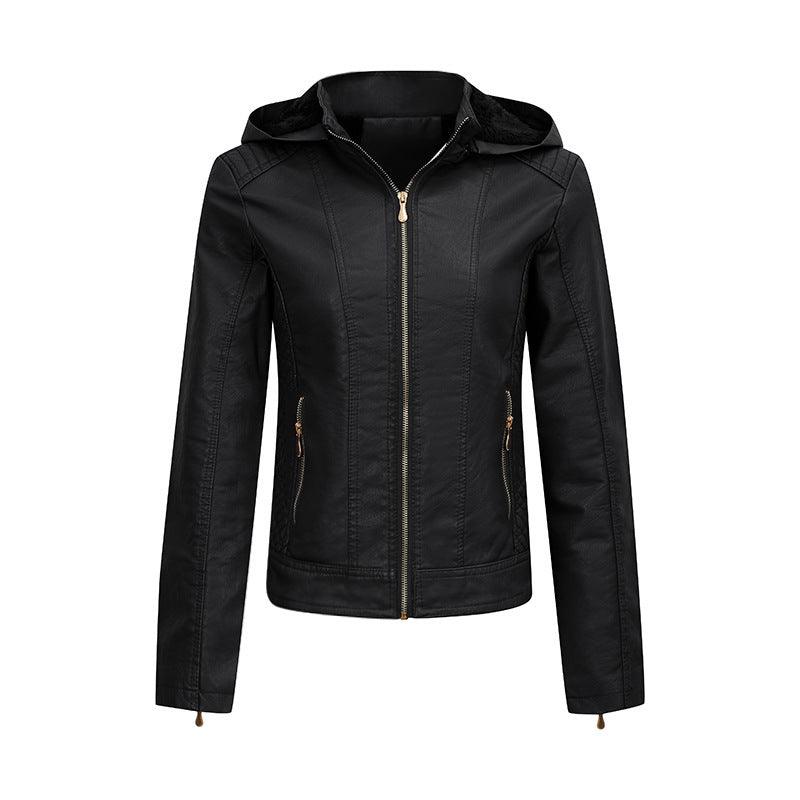 Hooded Fleece-Lined Leather Coat for Women - Vogue Aura