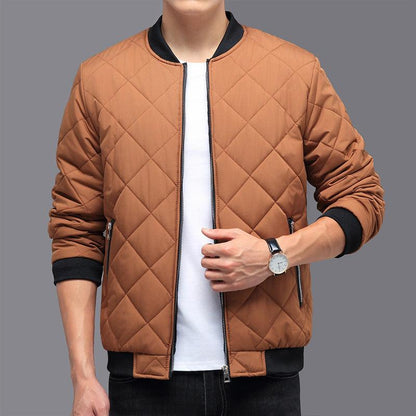 Stylish Thickened Cotton Baseball Jacket for Men - Winter Warmth with Rhombic-sewing Design - Vogue Aura