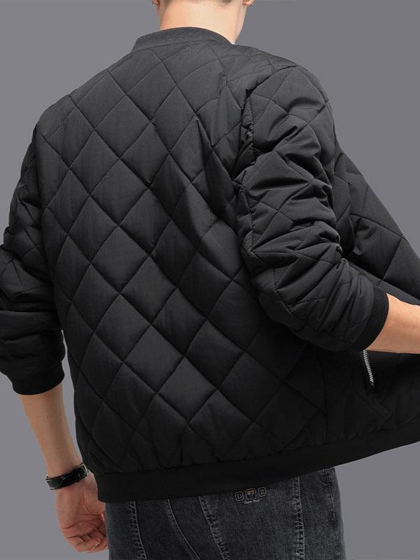 Stylish Thickened Cotton Baseball Jacket for Men - Winter Warmth with Rhombic-sewing Design - Vogue Aura