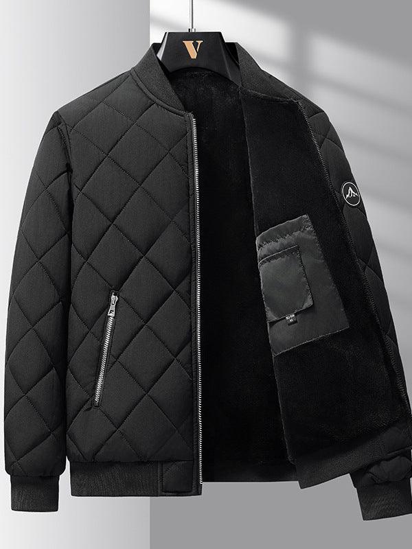 Stylish Thickened Cotton Baseball Jacket for Men - Winter Warmth with Rhombic-sewing Design - Vogue Aura