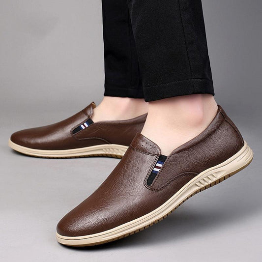 Stylish Two-Layer Cowhide Slip-On Flats for Men - Vogue Aura