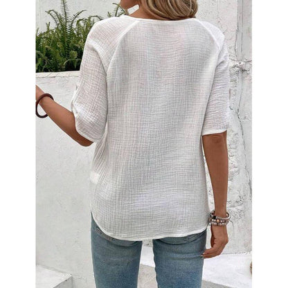 Chic White Short Sleeve Button-Up Shirt - Vogue Aura