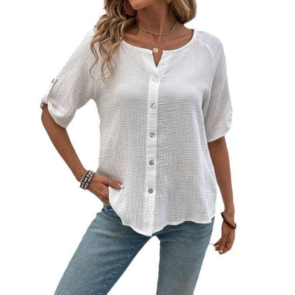 Stylish White Short Sleeve Button-Up: Your Essential Wardrobe Staple - Vogue Aura