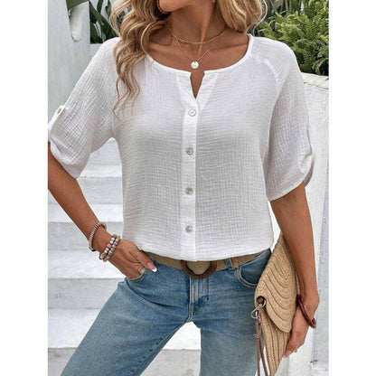 Stylish White Short Sleeve Button-Up: Your Essential Wardrobe Staple - Vogue Aura