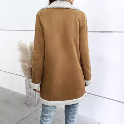 Elegant Brown Deerskin Velvet Long Coat for Women - Vogue Aura