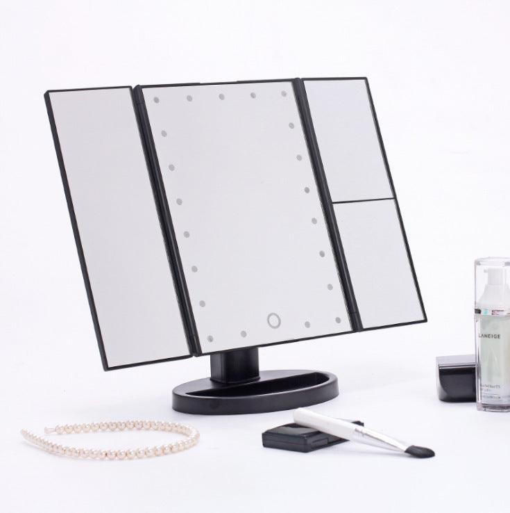 Three-sided Foldable Magnifying Desktop Makeup Mirror With Lamp - Vogue Aura