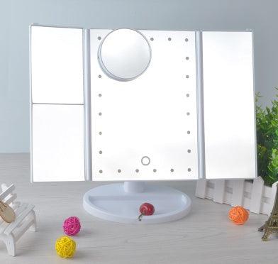 Three-sided Foldable Magnifying Desktop Makeup Mirror With Lamp - Vogue Aura