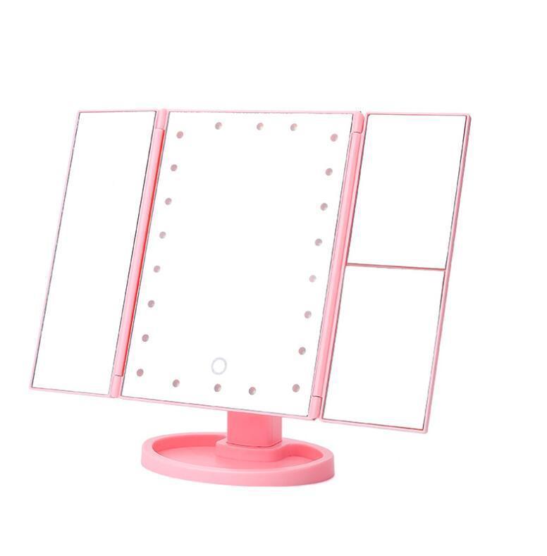 Three-sided Foldable Magnifying Desktop Makeup Mirror With Lamp - Vogue Aura