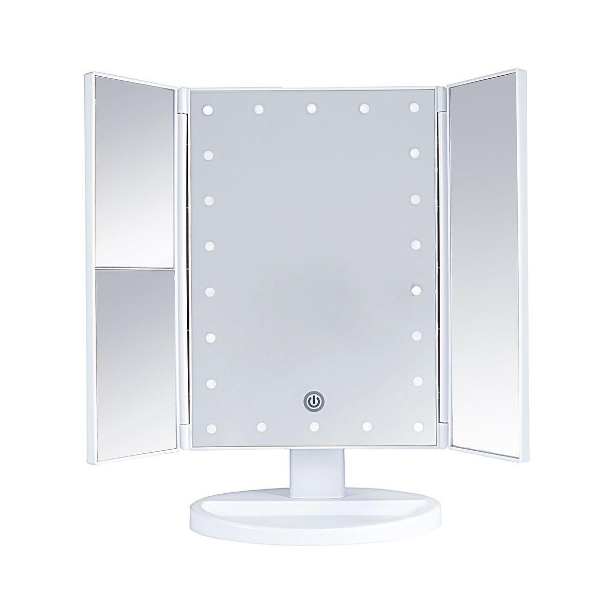 Three-sided Foldable Magnifying Desktop Makeup Mirror With Lamp - Vogue Aura