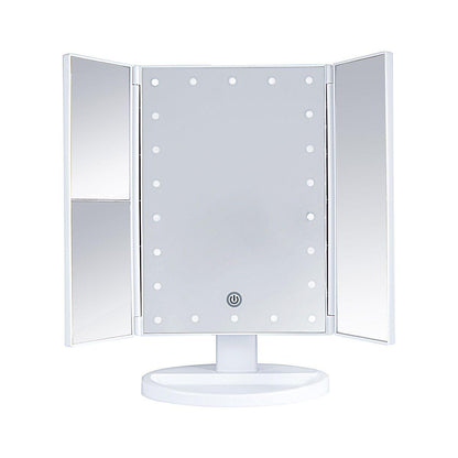 Three-sided Foldable Magnifying Desktop Makeup Mirror With Lamp - Vogue Aura