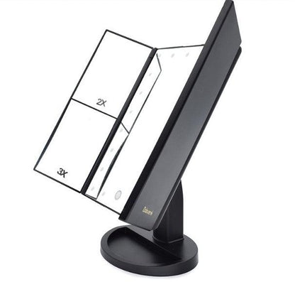 Three-sided Foldable Magnifying Desktop Makeup Mirror With Lamp - Vogue Aura