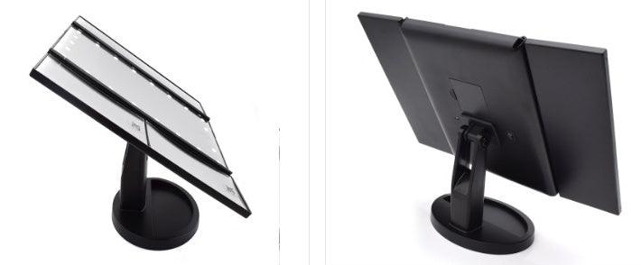 Three-sided Foldable Magnifying Desktop Makeup Mirror With Lamp - Vogue Aura