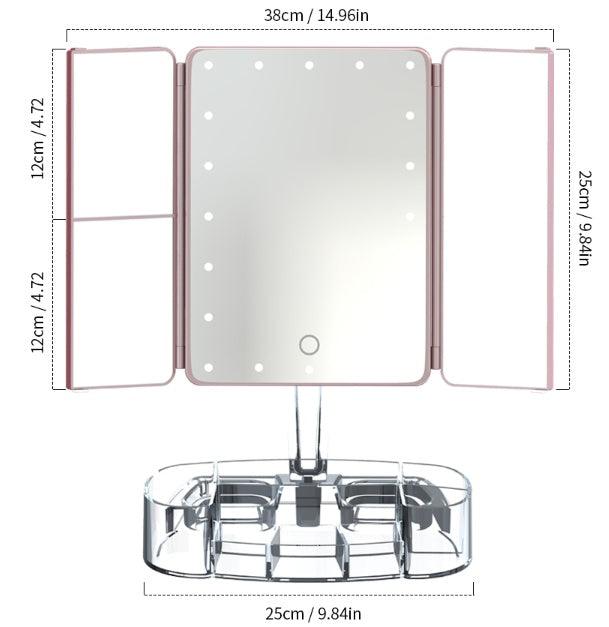 Three-sided Foldable Magnifying Desktop Makeup Mirror With Lamp - Vogue Aura