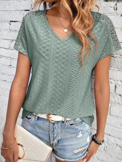 Elegant Women's V-Neck Sheer Mesh Blouse in Classic Colours - Vogue Aura