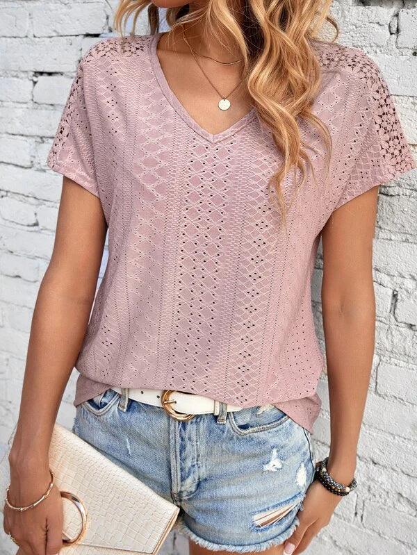 Elegant Women's V-Neck Sheer Mesh Blouse in Classic Colours - Vogue Aura