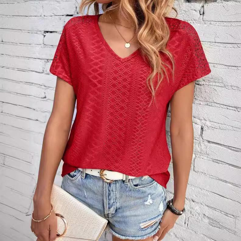 Elegant Women's V-Neck Sheer Mesh Blouse in Classic Colours - Vogue Aura