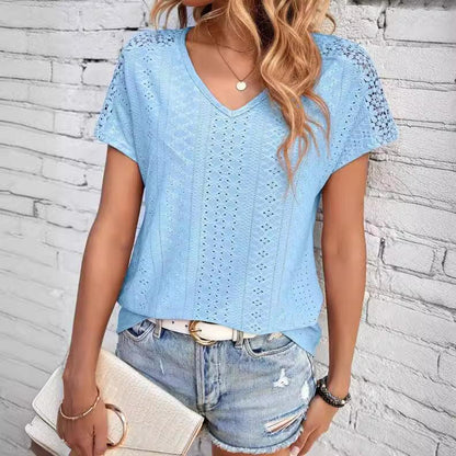 Elegant Women's V-Neck Sheer Mesh Blouse in Classic Colours - Vogue Aura