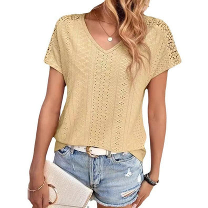 Elegant Women's V-Neck Sheer Mesh Blouse in Classic Colours - Vogue Aura