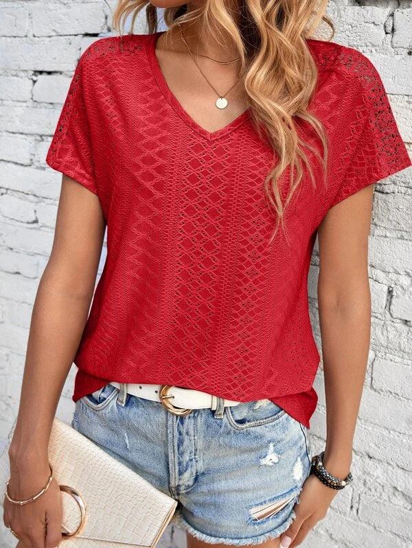 Elegant Women's V-Neck Sheer Mesh Blouse in Classic Colours - Vogue Aura