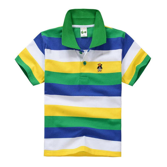 Versatile Kids' Striped Cotton Polo Shirt with Lapel Collar - Vogue Aura