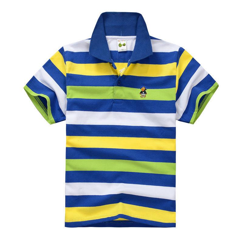 Versatile Kids' Striped Cotton Polo Shirt with Lapel Collar - Vogue Aura