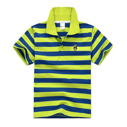 Versatile Kids' Striped Cotton Polo Shirt with Lapel Collar - Vogue Aura